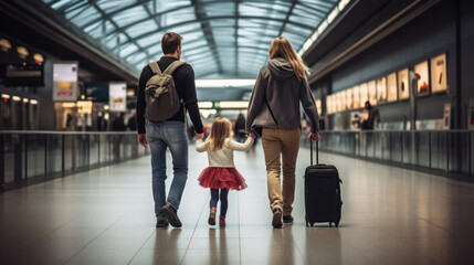 Fototapeta premium Happy Family Ready for Journey - Excitement and Togetherness in Terminal Departure Zone.