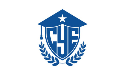 CYE three letter iconic academic logo design vector template. monogram, abstract, school, college, university, graduation cap symbol logo, shield, model, institute, educational, coaching canter, tech