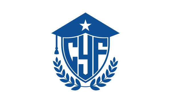 CYF three letter iconic academic logo design vector template. monogram, abstract, school, college, university, graduation cap symbol logo, shield, model, institute, educational, coaching canter, tech