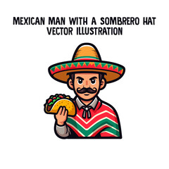 Vector mexican man logo wearing a sombrero hat vector illustration.