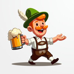 Bavarian man holding Beer vector illustration logo, Oktoberfest. Generative Ai