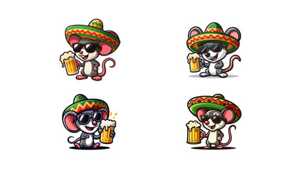 Mexican chihuahua holding a beer mug. Vector clip art illustration Mexican mouse illustration, Generative Ai