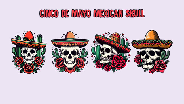 Cinco de Mayo Mexican Skull Logo Mascot for Clothing. Skull tattoo