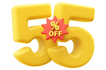 55 percent off sale discount - 3d number percent render