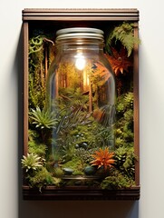 Captivating Mason Jar Wall Art: Terrarium Miniature Scenes Encased in Classic Glass Containers