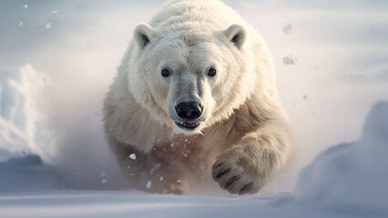 Photo of a polar bear charging towards its prey