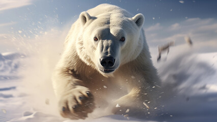 Naklejka premium Photo of a polar bear charging towards its prey