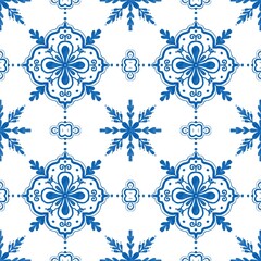  Vector blue Tile Pattern, Lisbon Arabic Floral Mosaic