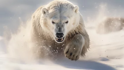 Plexiglas foto achterwand Photo of a polar bear charging towards its prey © DY