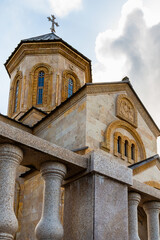 travel to Georgia - tower of Holy Trinity Church on Sameba hill in Batumi city on cloudy autumn day