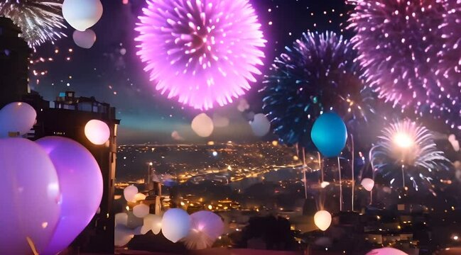 majestic fireworks, colorful balloons, and dazzling decorations