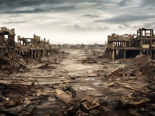 The ruined city after the disaster
