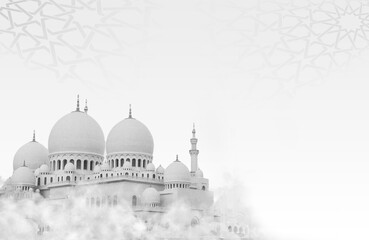 Islamic background for a mosque in gray, a background for Ramadan. Social media posts .Muslim Holy...