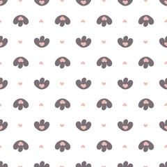 Hand drawn cat vector seamless pattern of funny cartoon cat's paw and hearts