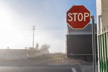STOP sign on a misty morning