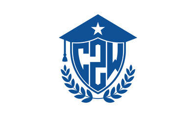 CZW three letter iconic academic logo design vector template. monogram, abstract, school, college, university, graduation cap symbol logo, shield, model, institute, educational, coaching canter, tech