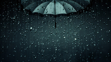Rain droplets cascading from a dark umbrella