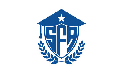 SFA three letter iconic academic logo design vector template. monogram, abstract, school, college, university, graduation cap symbol logo, shield, model, institute, educational, coaching canter, tech