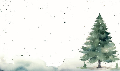 watercolor christmas tree with snow, background for design