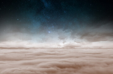 Fog and cloud mountain landscape .Aerial view of the sky with clouds. Sky background with galaxy.Wonderful background
