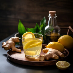 healthy ginger tea with lemon, Natural cold and flu home remedies.
