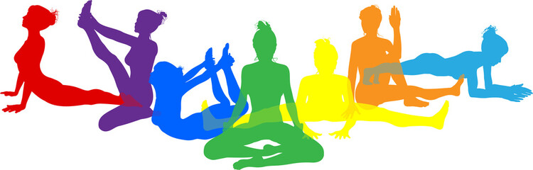 Yoga Pilates Poses Women Silhouettes Concept