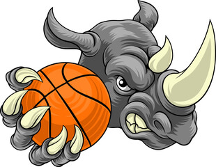Rhino Rhinoceros Basketball Cartoon Sports Mascot