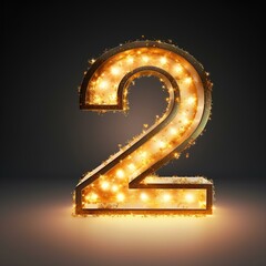 Number 2 golden letters in style lightbulb on background