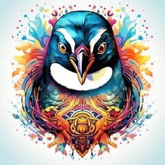 Colorful penguin mandala art. Design print for t-shirt - obrazy, fototapety, plakaty