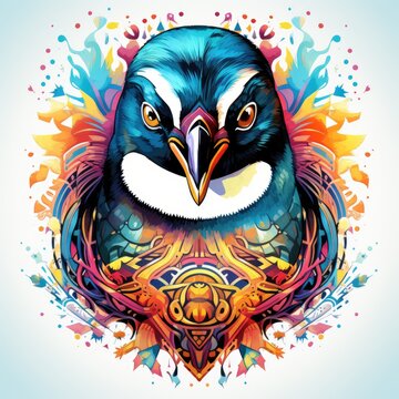 Colorful penguin mandala art. Design print for t-shirt