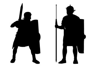 Roman legionnaires. Historical silhouette drawing.	