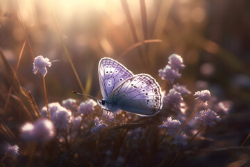 Beautiful butterfly on a blooming lavender field. 