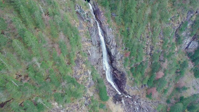 Aerial view of the cascade d Ars waterfall in French Pyrenees mountains.