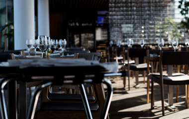 elegant glasses in the interior of cafe.