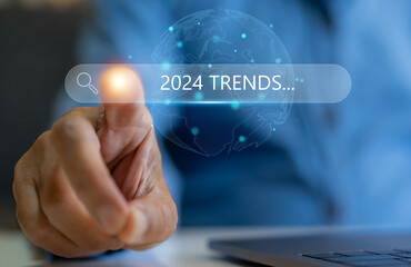 Human searching keyword of 2024 trends planning in new year, business trends, fashion trends, start...