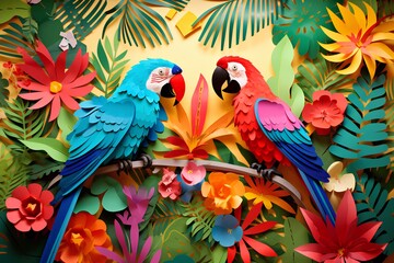 Fototapeta premium 南国のカラフルな鳥と花 