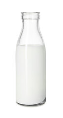 Bottle of tasty milk isolated on white
