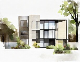 Watercolor of Contemporary architectural portfolio template for  - obrazy, fototapety, plakaty