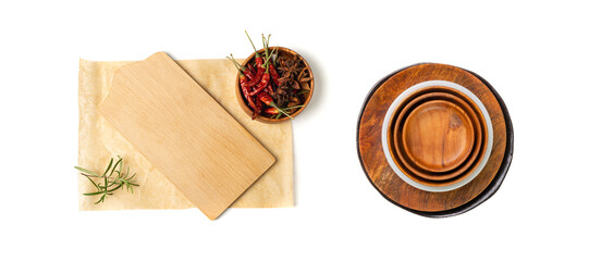 Wood Cutting Board Mockup Isolated, Vintage Chopping Board Background, Empty Cut Desk Top View