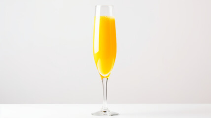 Mimosa cocktail in a champagne flute against a clean white background