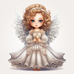 Festive Angelic Charm: A 2D Cartoon Art featuring a Cheerful Festive Angel - Radiating Holiday Joy with No Background for Easy Integration into Your Christmas-themed Creations