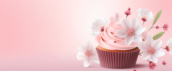 Fototapeta na wymiar Spring Cupcake with Flowers