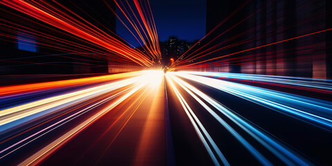 Neon Velocity: Urban Pulse of the Night. Speed light trails. Generative AI