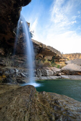 Long Exposure Vertical Shot of El Salt de La Portellada Waterfall, Teruel, Spain