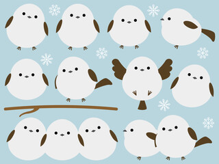 かわいいシマエナガのイラスト素材セット