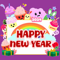 Vector illustration doodle style happy new year 2024 template