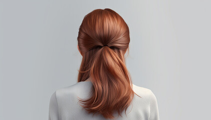 Fototapeta premium Hair back rear view. Woman beautiful brown hair color. Female with long hairstyle. Isolated background. Classic elegant hairdo. Hair extensions for styling. Scalp care and natural haircare. Copy space