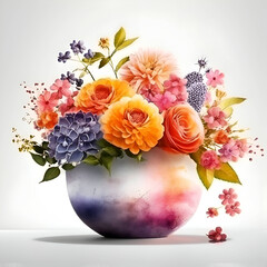 Bouquet of flowers in a vase on a white background