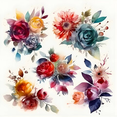 Watercolor bouquets of flowers. Illustration for your design