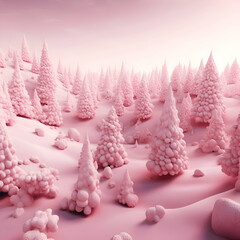 Frozen winter forest. 3d render illustration. Christmas background.